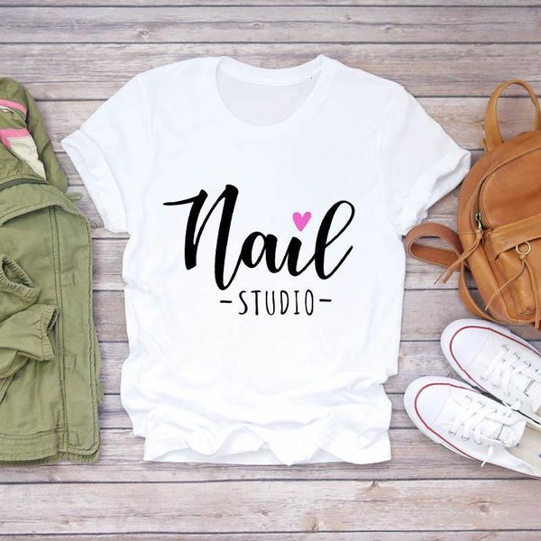 

женщины лак для ногтей tshirt ​​femme harajuku kawaii top white white 90s женская футболка я люблю макияж уличная женская одежда