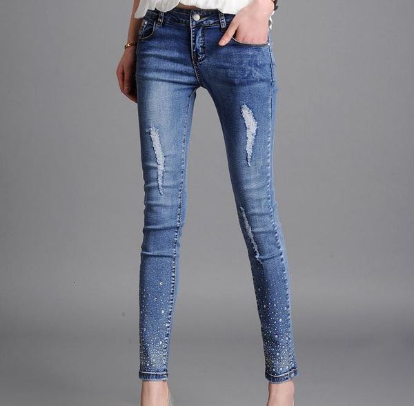 

New Large Size Women Elastic Waistband Pencil Brim Pants H3b4, Blue