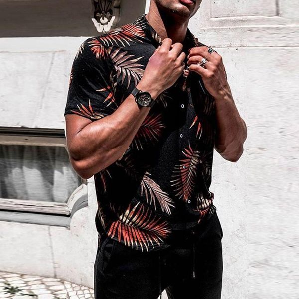 

casual short sleeve shirt hawaiian print men's shirt baggy beach button retro turn down collar male blouse camisa masculina1, White;black