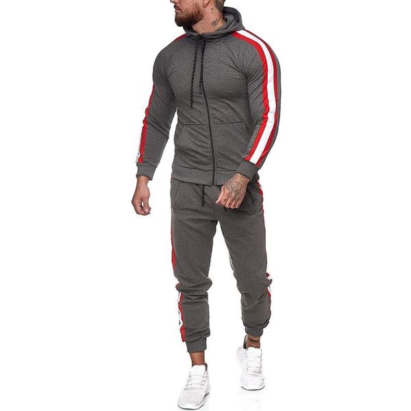 

2 pieces suit set, long sleeve hooded pullover and long pants for men, red/black/dark gray/light gray