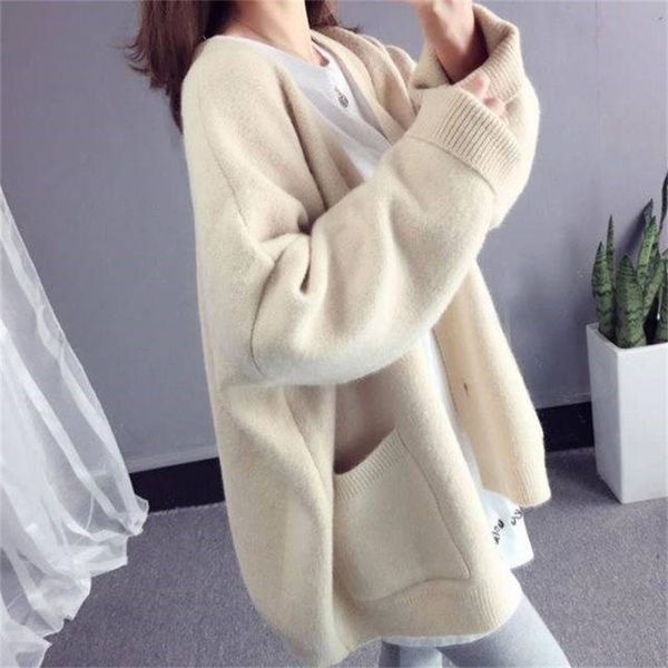 

fashion basic women knitted cardigans tide solid loose casual long sleeve elegant sweaters coat female jacket y200910, White;black