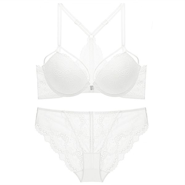 

european and american new french underwear front buckle bra bra lace lace back underwear c1211, Black;white