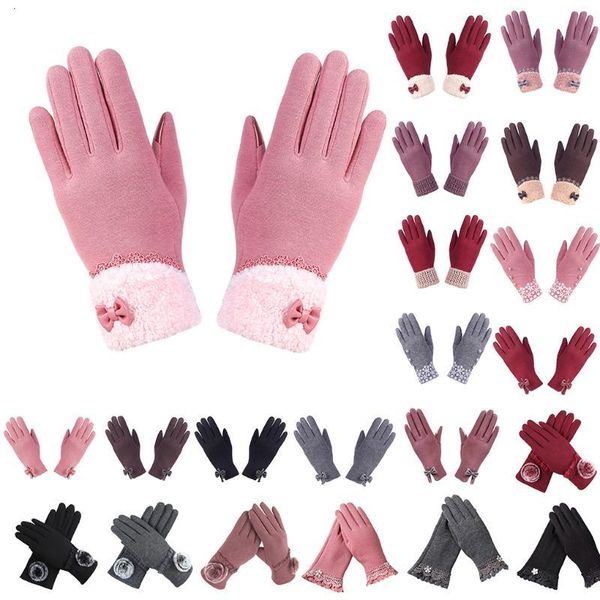 

men 1 pair winter touch women screen gloves warm stretch knit imitation wool full finger guantes female ball mittens