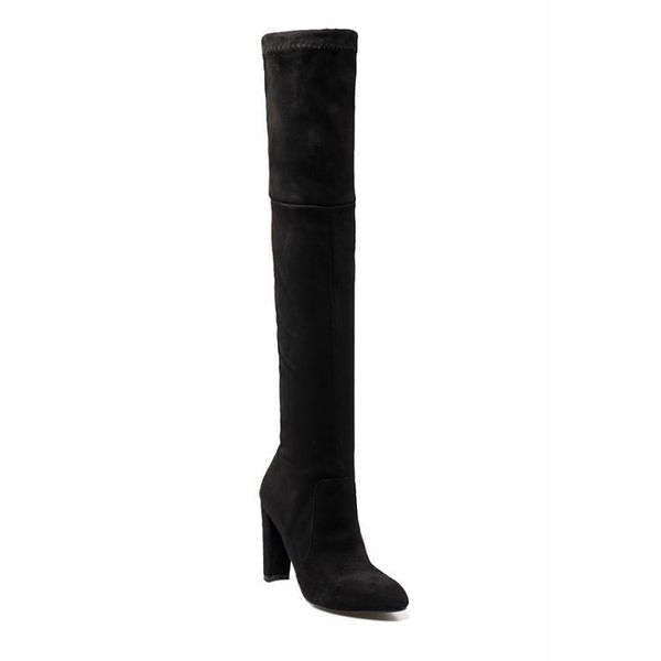 

boots winter lady female shoes thigh high heels boots-women round toe 2021 over-the-knee stiletto mid, Black
