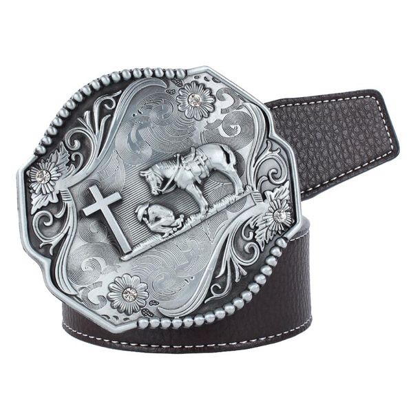 

mens western cowboy pu кожаный ремень knight cross пряжка американский всадник мотоциклист, Black;brown