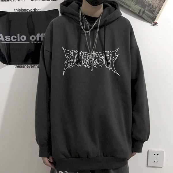 

gothic hoodies men autumn and winter korean ins dark harajuku sanskrit letter printing bf loose plus velvet hooded sweater, Black