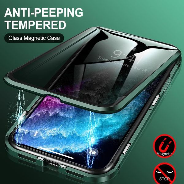 

magnetic privacy glass metal case for iphone 11 pro max xr xs anti-spy 360 protection magnet case for ipho wmtvkc