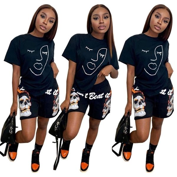 

summer womens shorts outfits designer t shirt and shorts 2 piece biker tracksuit fashion graffiti letter print sportswear sweat suit h12702, White