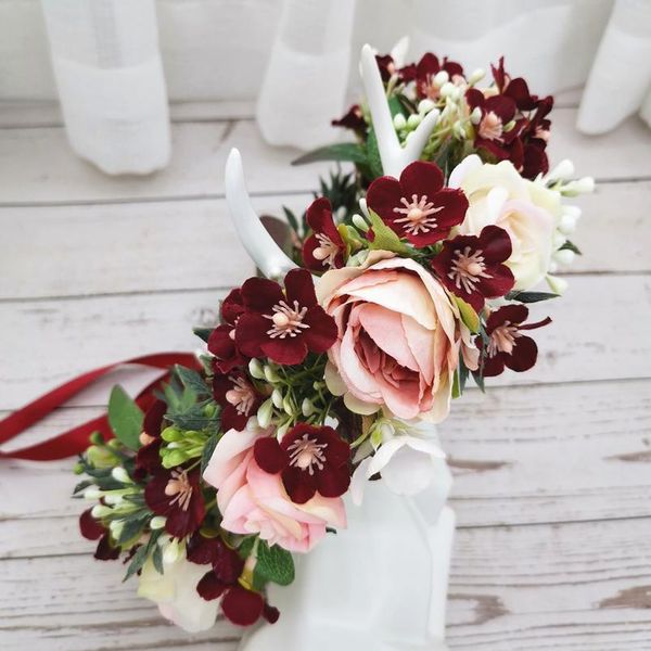 

rose flowers crown festival headband women hair accessories headdress bridesmaid girl floral garland wedding floral jllcjp