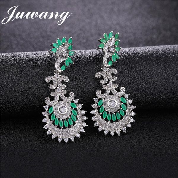 

dangle & chandelier juwang fashion big green clear cz drop earrings for women vintage long crystal wedding jewelry gift brincos, Silver