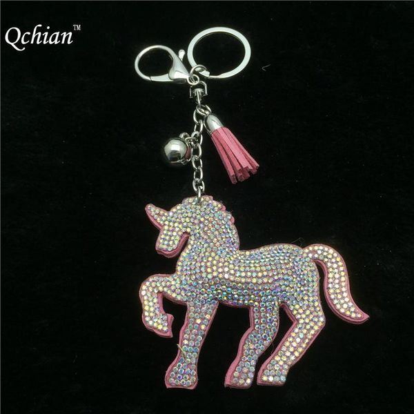 

gifts keychain crystal tassel leather unicorn couple chain key ring hang bag charms pendant, Silver