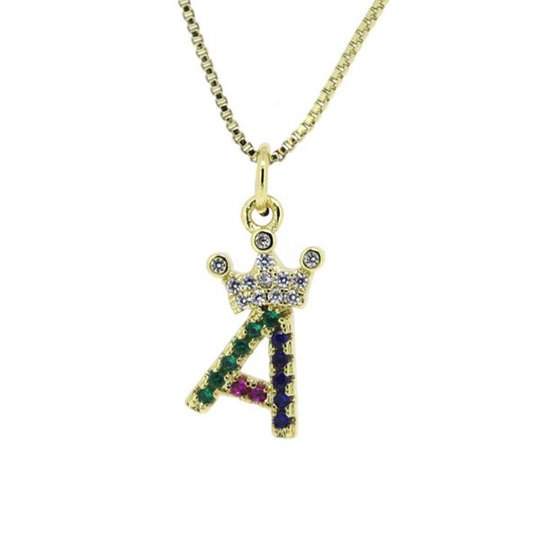 

chokers white cz crown accessories small pendant plating 4k gold copper micro-color zircon 26 initials charms choker necklace for women, Golden;silver