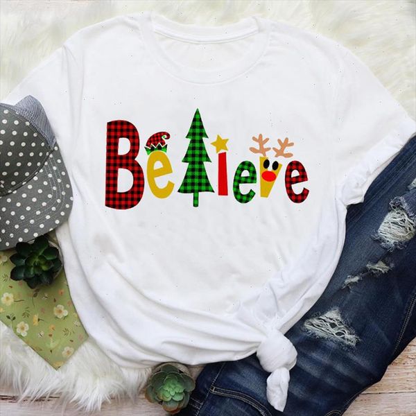 

women cartoon plaid letter trend style 90s holiday merry christmas print lady female graphic tees clothes t shirt t shirt, White
