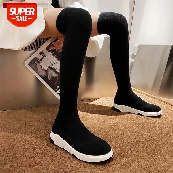 

autumn boots women sock shoes stretch fabric shoes slip-on over the knee boots women's pumps for women 2020 botas de mujer #7j0a, Black