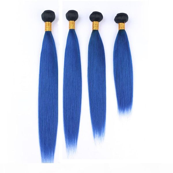 

silky straight malaysian ombre dark blue human hair weave bundles #1b blue ombre dark root virgin hair extensions double wefts 400gram, Black;brown