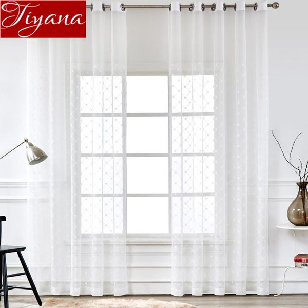 

curtain & drapes white plaid sheer for living room geometric modern kitchen voile tulle drape fabric treatment t&308#30