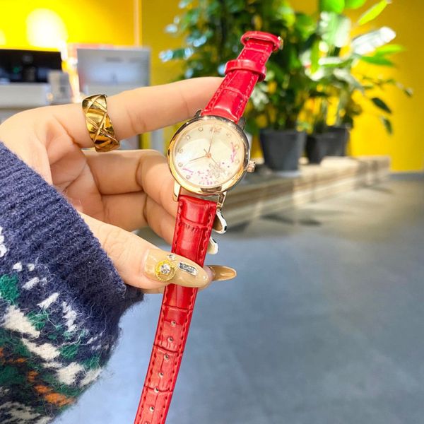 

2020 new diamond watch life waterproof fashion temperament flower large dial leather strap quartz ladies watch gift for someone, Slivery;brown