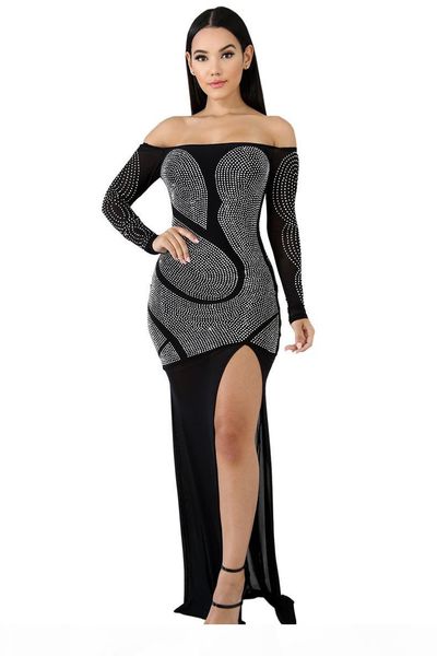 

glarm crystals mermaid evening dresses 2019 fashion slash neck long sleeves side split party dresss floor length real image white black