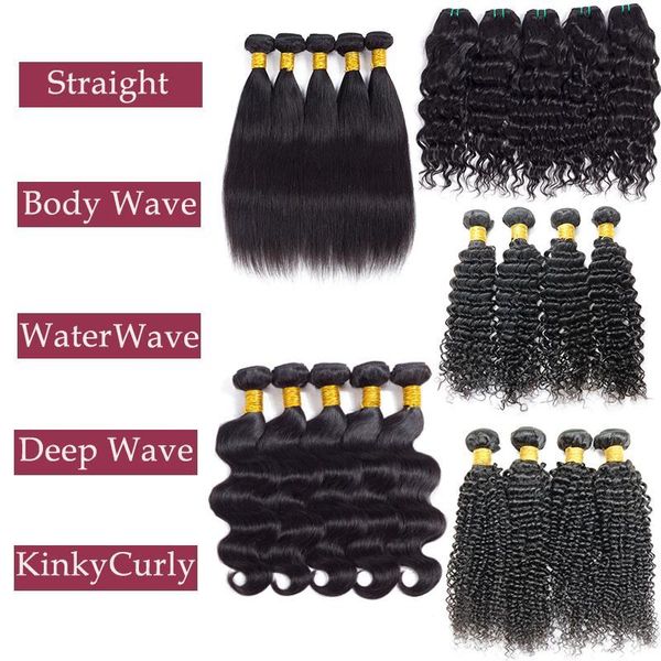 

brazilian body wave straight kinky curly deep wave water wave virgin hair bundles remy human hair weave bundles 10 pcs per lot wholesale, Black