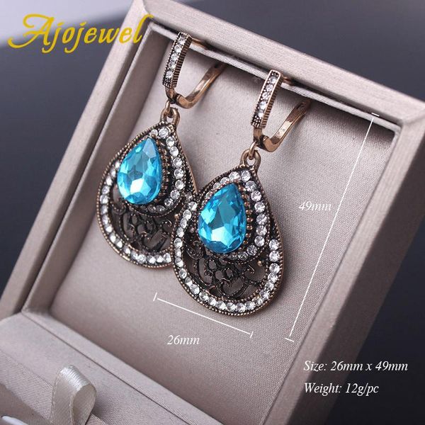 

dangle & chandelier ajojewel vintage style blue crystal water drop earrings for women with rhinestone antique gold color retro jewelry whole, Silver