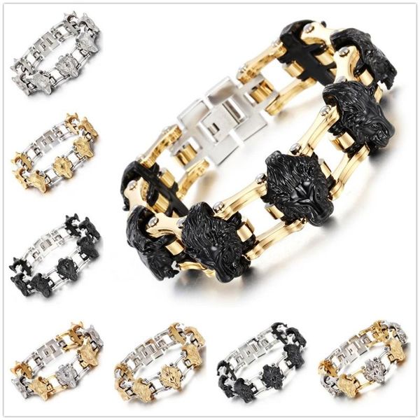 

link, chain fashion jewelry stainless steel silver color gold black motor bicycle mens skull lion wolf bangle bracelet wristband