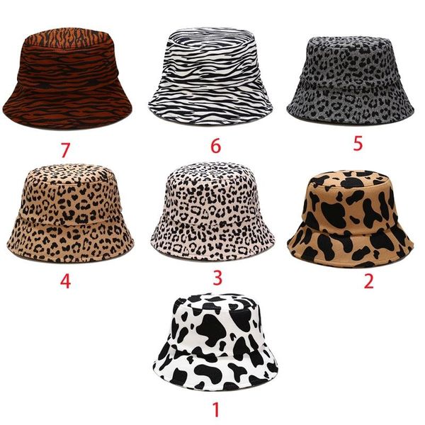 

men women winter thicken warm bucket hat wide brim sunscreen zebra stripes leopard cow printed packable fisherman cap, Blue;gray