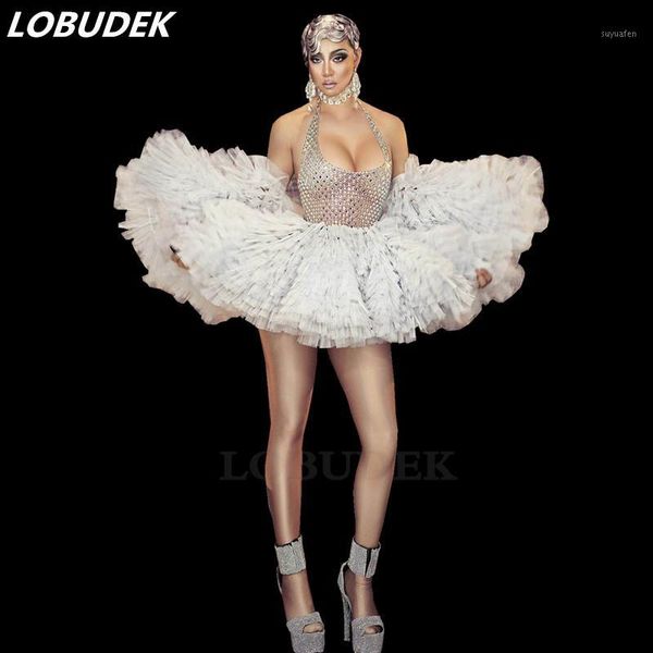 

nightclub women dj singer stage wear shiny rhinestones halter mini dress birthday party club-wear bar rave dancer costume1, Black;red