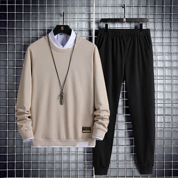 

autumn two piece t-shirt spring and new leisure sports one set men's korean fashion youth health clothes long sleeves, Gray