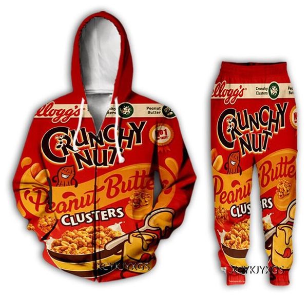 Nuove donne/uomini Candy Snack Bag Salsa di cioccolato Divertente 3D All Over Print Tute Zipper + joggers Pantaloni Suit E18