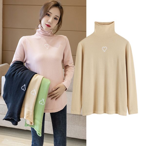 

pregnant women's sweaters autumn and fashionable foreign style with thickened winter clothes high collar showing thin, White