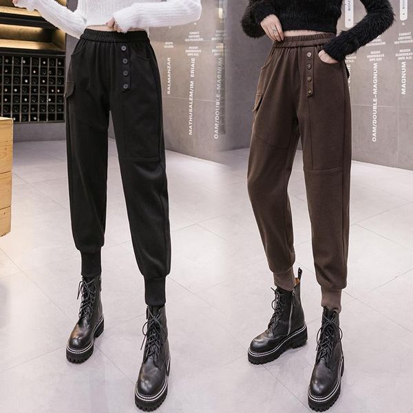 

jxmyy 2020 autumn and winter thickened warm woolen cloth slimming woolen casual pants all-match fashionable harem pants, Black;white