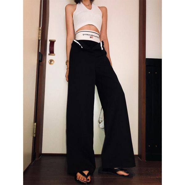 

autumn fashion high waist vertical pants women harakuju trousers women national flag pattern wide leg pants bell bottom pants, Black;white