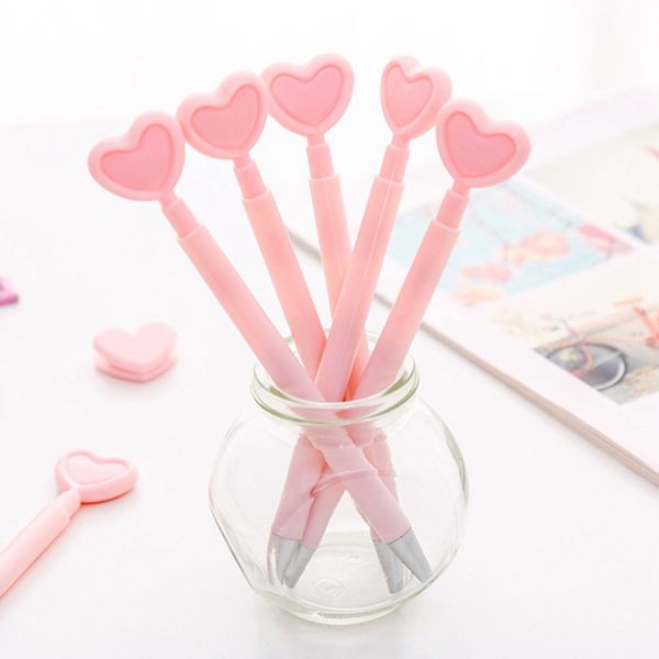 

kawaii pink colour 0.5mm black ink press gel ink pen cute sweet heart shaped writing pens student office supply kids girl gift