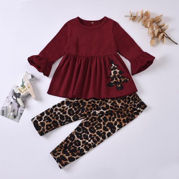 

toddler kids baby girls christmas 2021 tree dress +leopard pants leggings outfits newborn baby girl winter clothing set, White