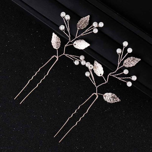 

forseven 2pcs vintage pearl hair clip hair pins crystal flower leaf sticks wedding accessories jewelry bh, Golden;silver