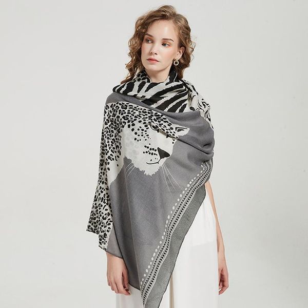 

new autumn winter animal leopard pattern viscose shawl scarf lady print hijabs and wraps cotton linen stole muslim, Blue;gray