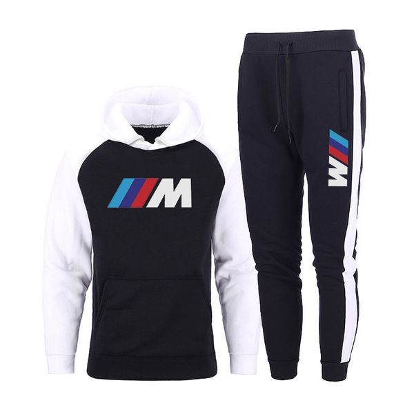 

men's raglan sleeve sweater fashion printed hoodie sportswear two piece set, Gray
