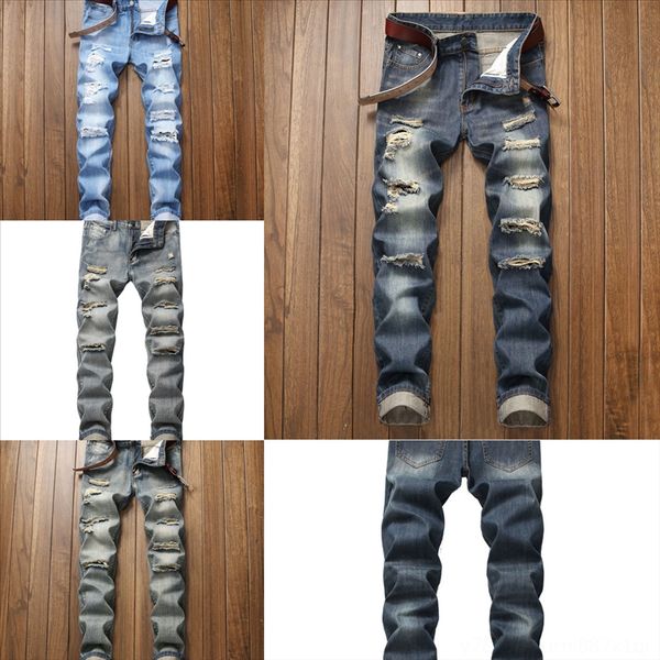 

uk7e3 denim mens jeans hole ripped biker biker distressed for man jeans slim fit motorcycle biker new hip men fashion designer for hop, Black