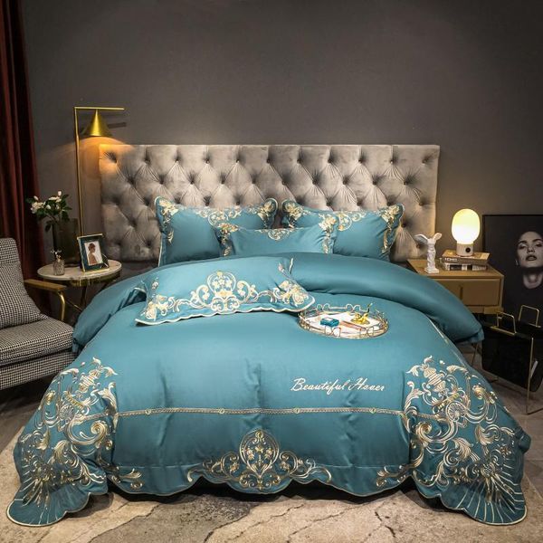 

2020 new products cotton satin sanding embroidery bed sheet set quilt / duvet cover bed set luxury bedding king size 4-piece