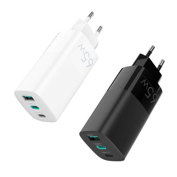 

usb c настенное зарядное устройство, 65w быстрое портативное 3-портовое зарядное устройство [gan tech], usb-c qc pd 3.0 адаптер питания, тип