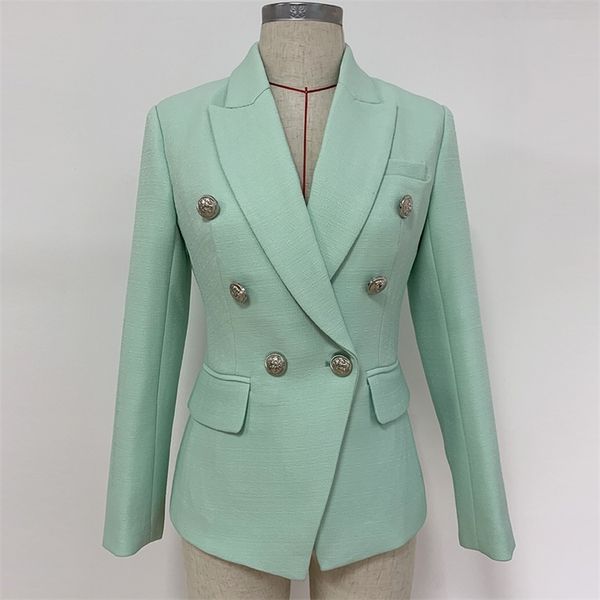 

new fashion designer blazer women's classic lion buttons double breasted blazer jacket mint green 201023, White;black