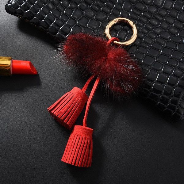 

1pc mink hair double rope head leather tassel diy jewelry garments decorative accessories key chain handbag pendant craft tassel h bbyabz