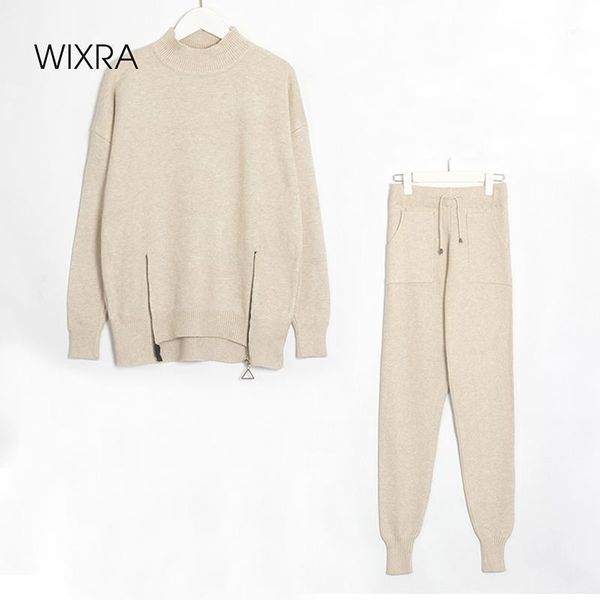 

wixra women sweater two piece knit sets loose tracksuit fashion zipper sporting suit streetwear female autumn winter1, Gray