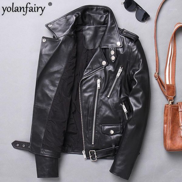 

sheepskin coat short genuine leather jacket women clothes biker motorcycle jacket slim fit chaquetas mujer 2020 x-1763n kj36481, Black