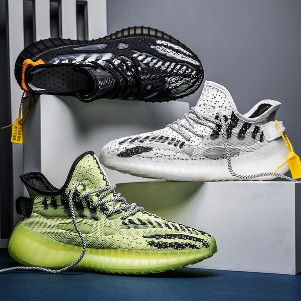 

coconut shoes new trend in summer 2020 net surface popcorn bottom flying knitting sports leisure skeleton luminous men's shoes c1212, Black;white