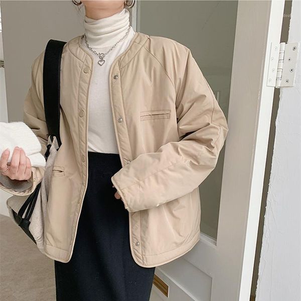 

hzirip new autumn winter jacket women bread clothes vintage loose faux lamb liner warm cotton padded coat parkas1, Black