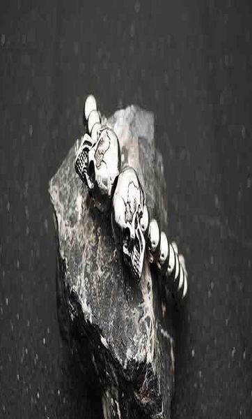 

andersda steampunk череп браслеты упругие стальные бусины цепи двойной скелет мужчины браслеты наборы мужской ручной аксессуары osl141 sqcsf, Bronze;silver