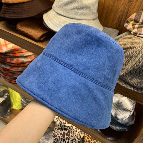 

suede jmx fisherman's korean women's autumn and winter decoration versatile basin hat pure color personality, Blue;gray