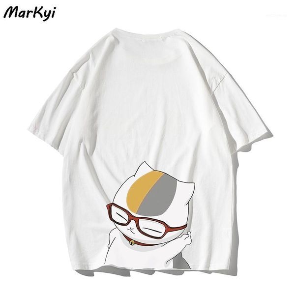 

2020 summer new japanese style t shirt men cat good quality cotton short sleeve funny t shirts1, White;black