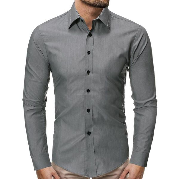 

men's casual shirts long sleeve slim shirt fashion solid color business dress for men gray black, White;black